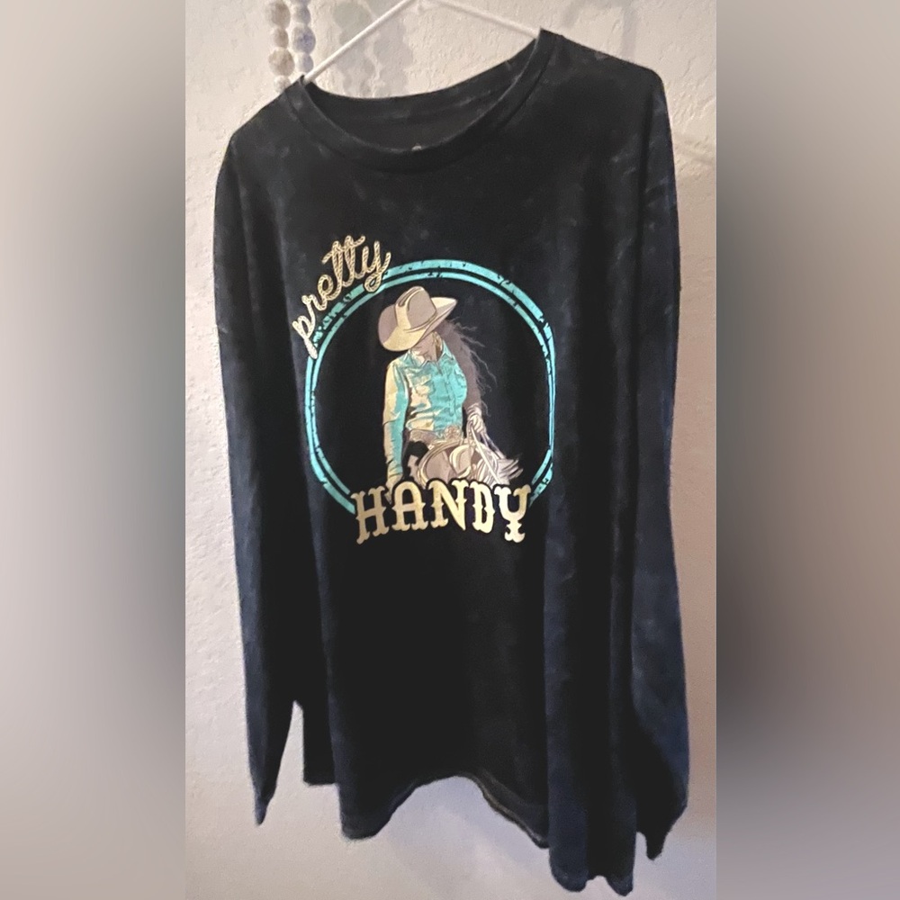 Sterling Kreek-
Pretty Handy Distress Navy Color Long Sleeve Tee Shirt